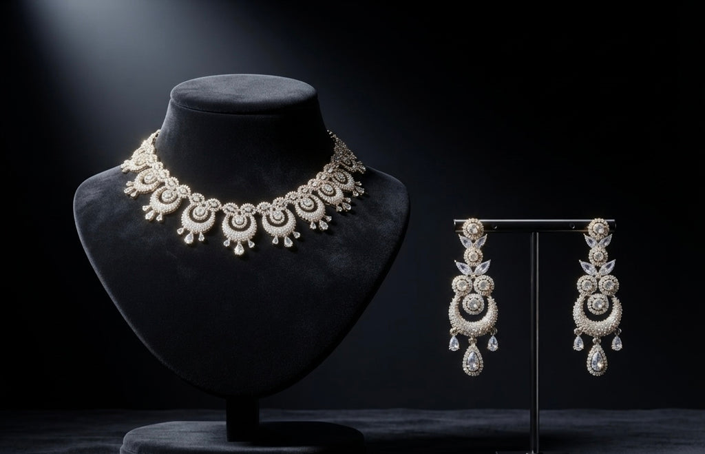 Aurelia Chandbali Style American Diamond Bridal Set