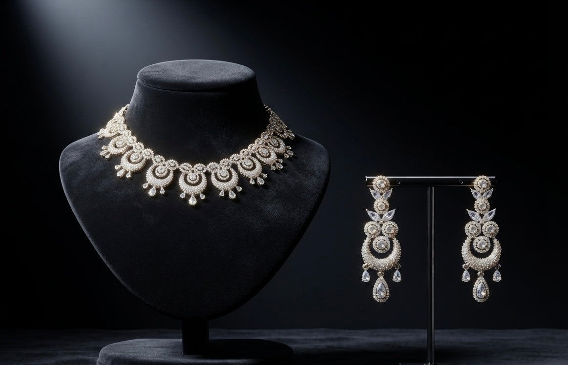 Aurelia Chandbali Style American Diamond Bridal Set