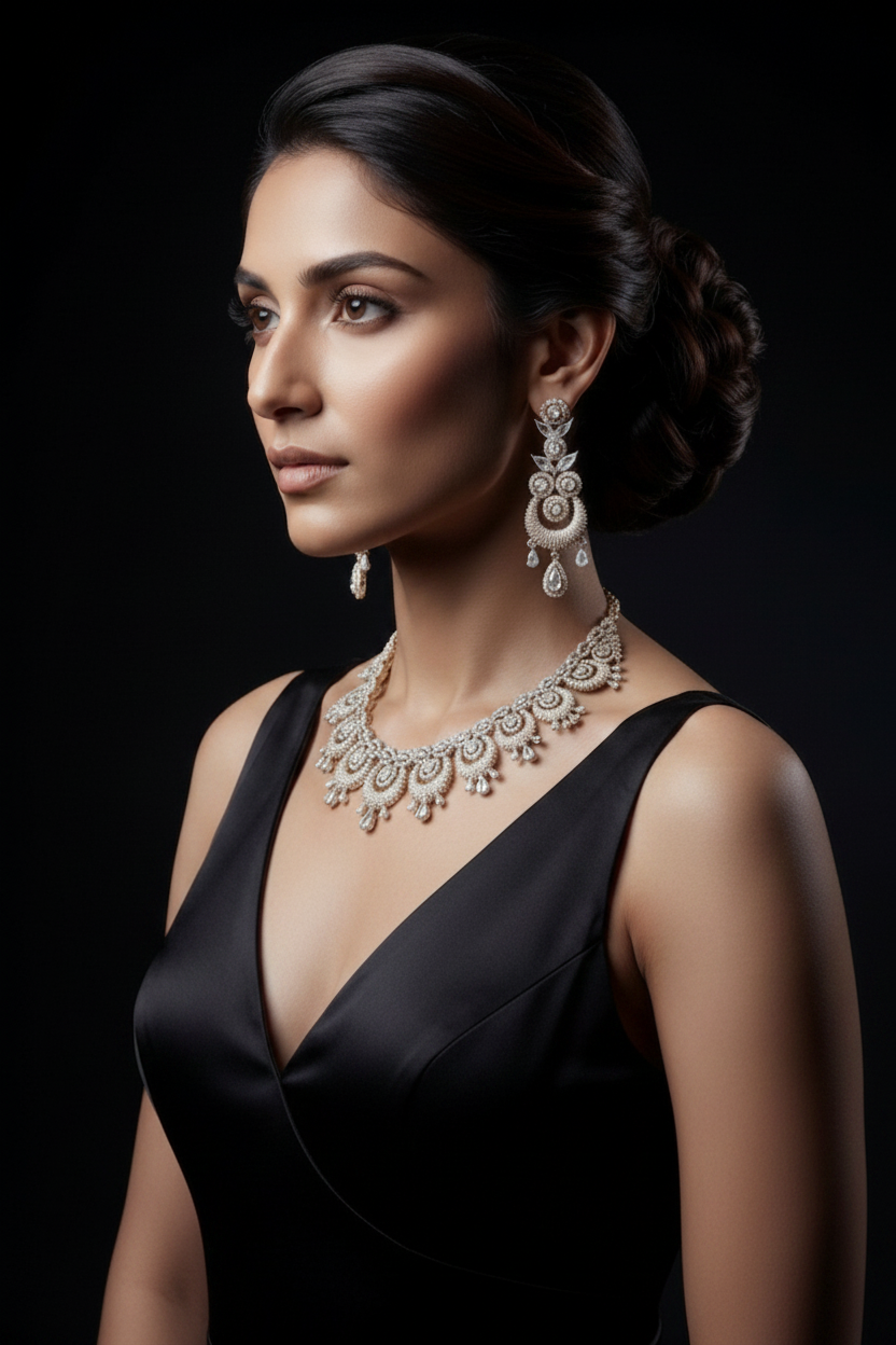Aurelia Chandbali Style American Diamond Bridal Set