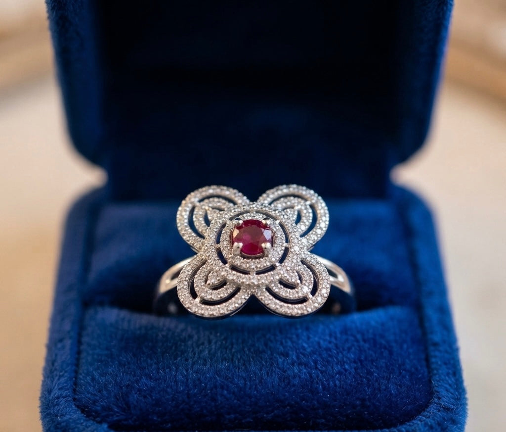 THE RUBY ROSETTE FILIGREE RING