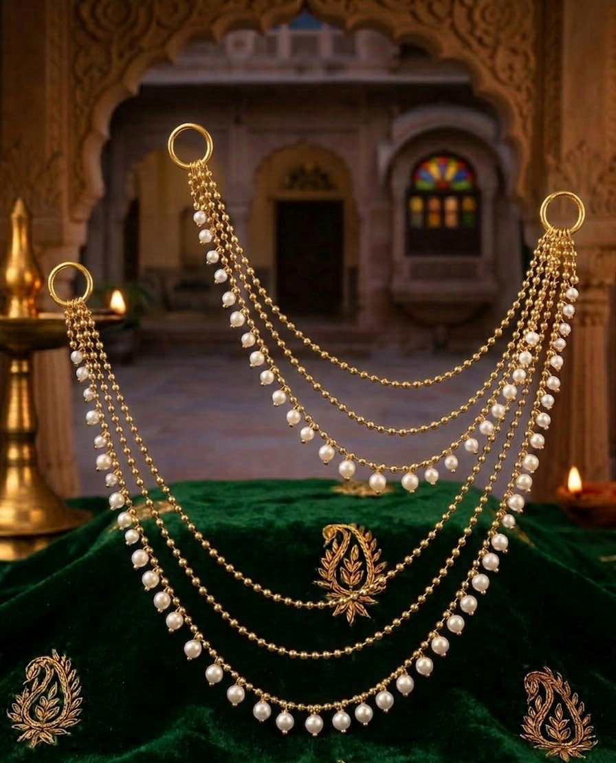 THE RAJWADI PEARL CASCADE HAIR CHAIN