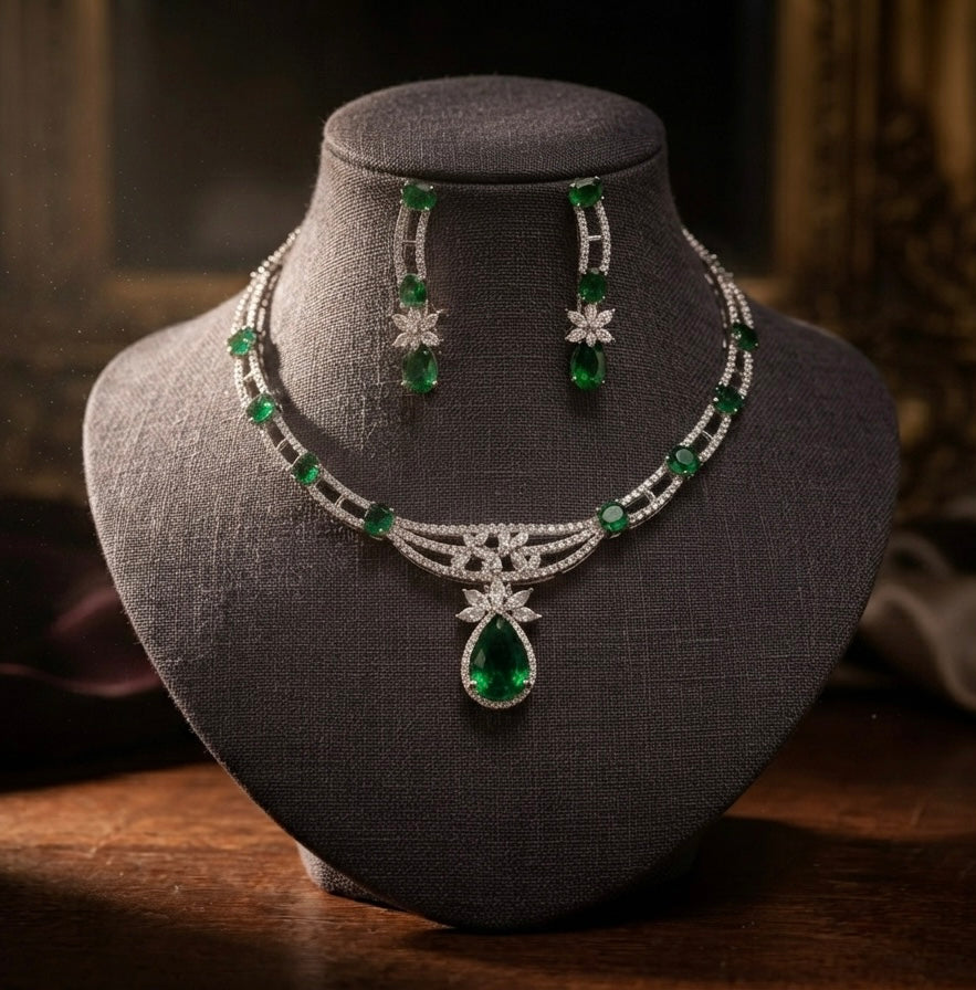 THE EMERALD ENIGMA | AVANT - GARDE AD CHOKER & EARRING SET