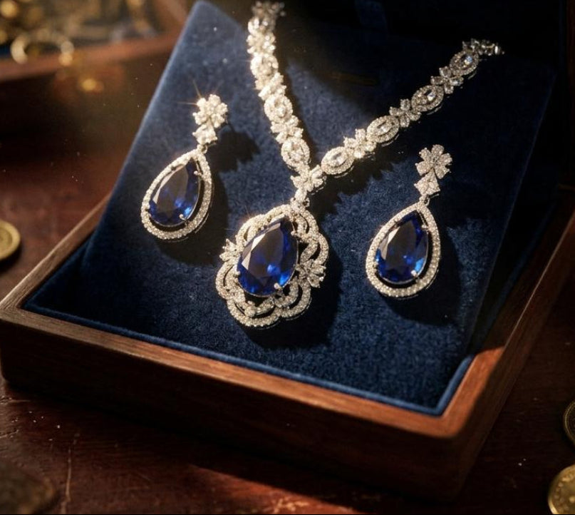 THE SAPPHIRE MIDNIGHT GLOW AD NECKLACE & EARRING SET