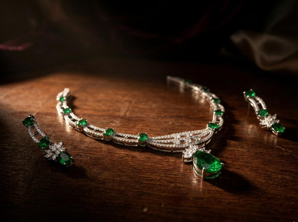 THE EMERALD ENIGMA | AVANT - GARDE AD CHOKER & EARRING SET