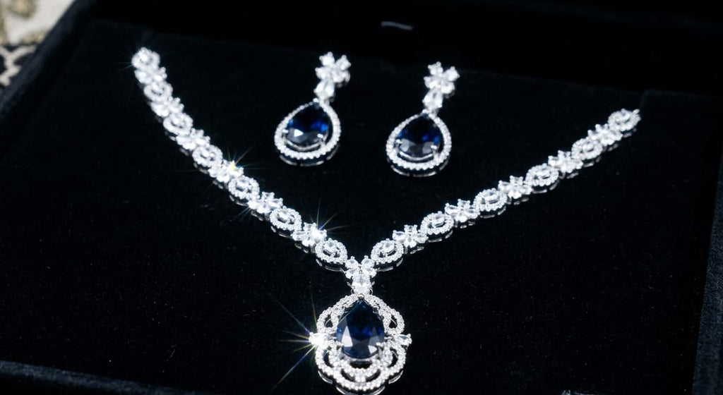 THE SAPPHIRE MIDNIGHT GLOW AD NECKLACE & EARRING SET