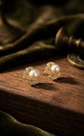THE GILDED CAMELLIA PEARL STUDS