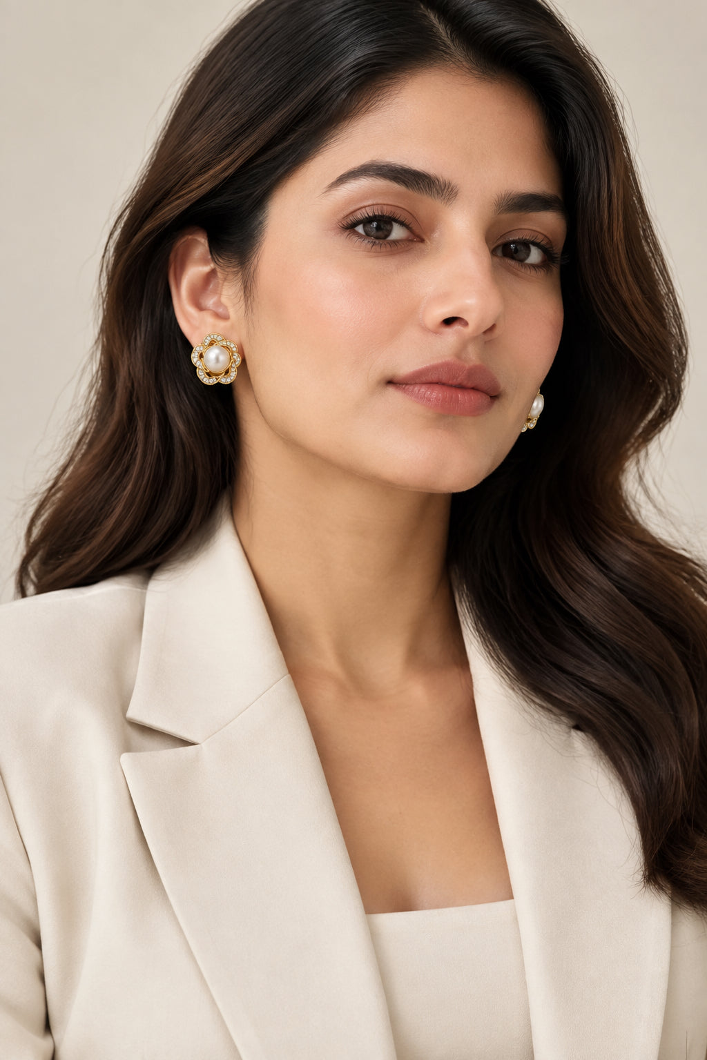 THE GILDED CAMELLIA PEARL STUDS