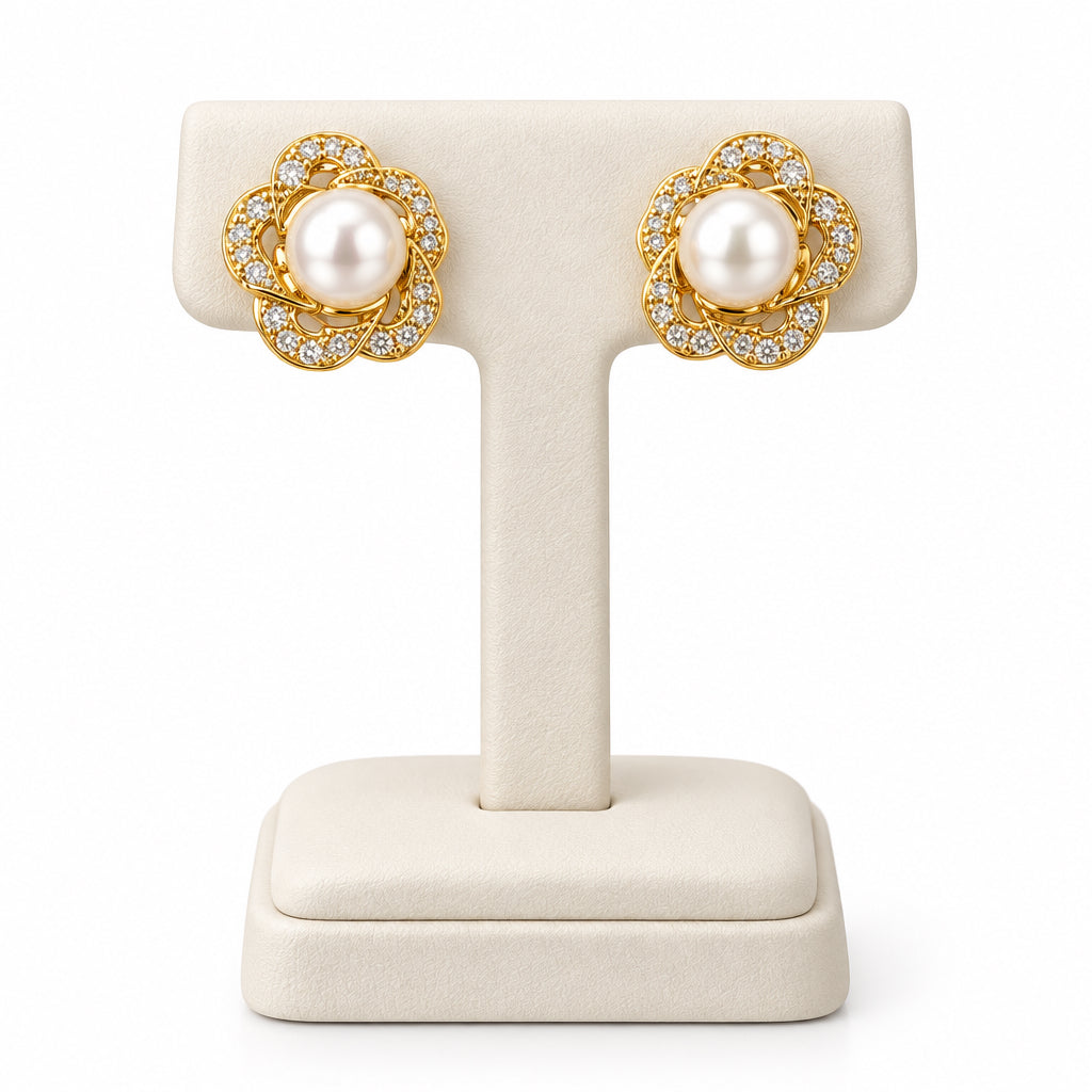 THE GILDED CAMELLIA PEARL STUDS