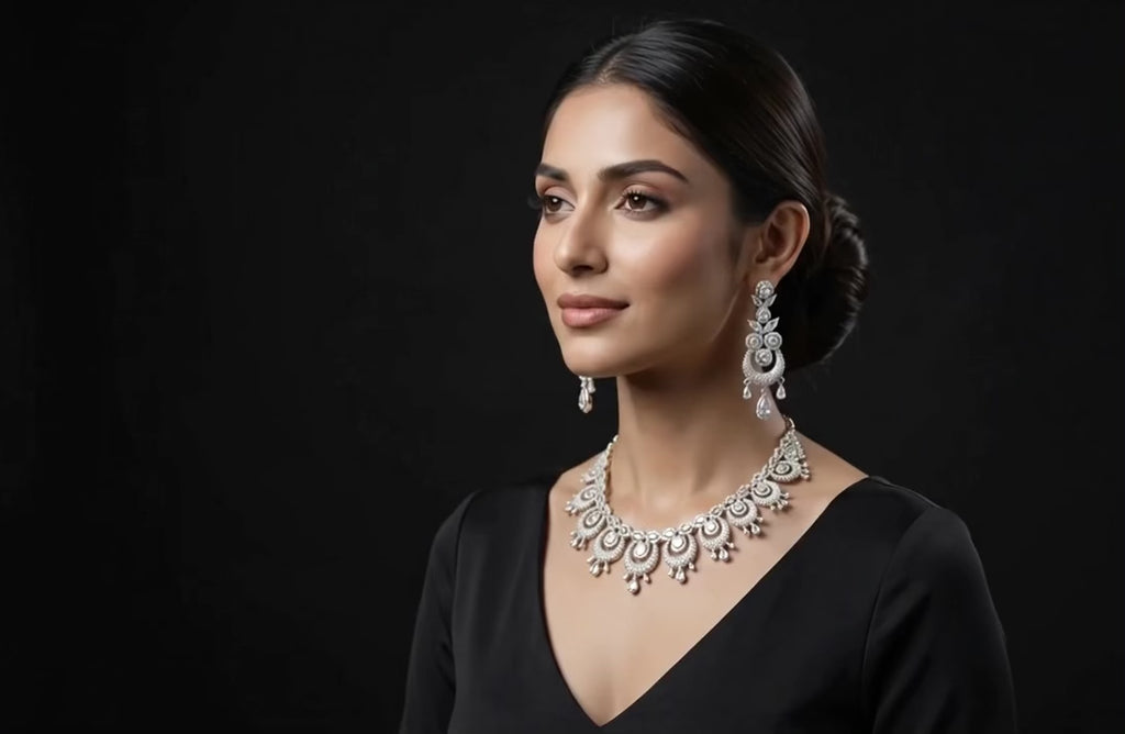 Aurelia Chandbali Style American Diamond Bridal Set