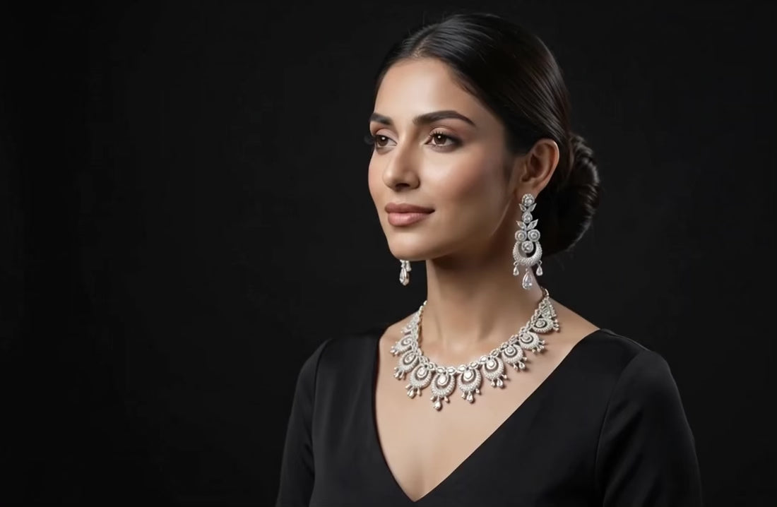 Aurelia Chandbali Style American Diamond Bridal Set